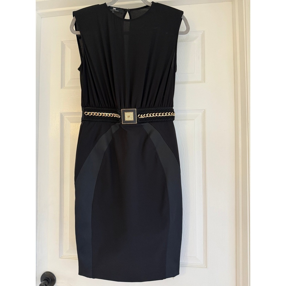 NWT Elisabetta Franchi Black Abito Mini Dress Gold‎ Chain Belt IT 44 US 8 Italy